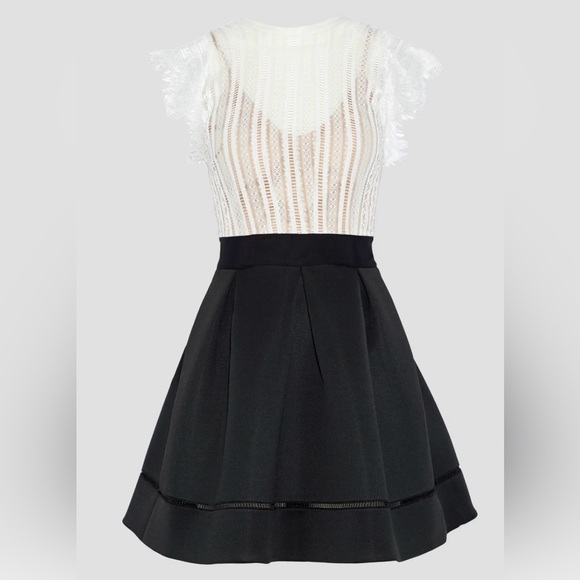 Catherine Deane Ina Lace Bodice Neoprene Pleated Mini Dress NWT